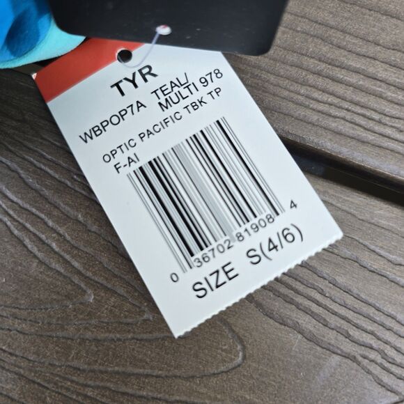 TYR Womens Teal/grey Optic Pacific Tieback Workout Bikini Sz S New - Picture 3 of 3